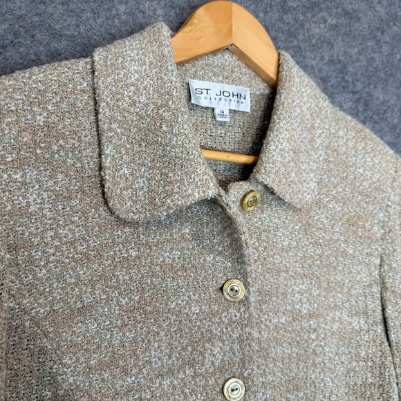 St. John Collection Tweed Knit Jacket Womens 14 Button Peter Pan Collar Flap USA - Picture 4 of 14
